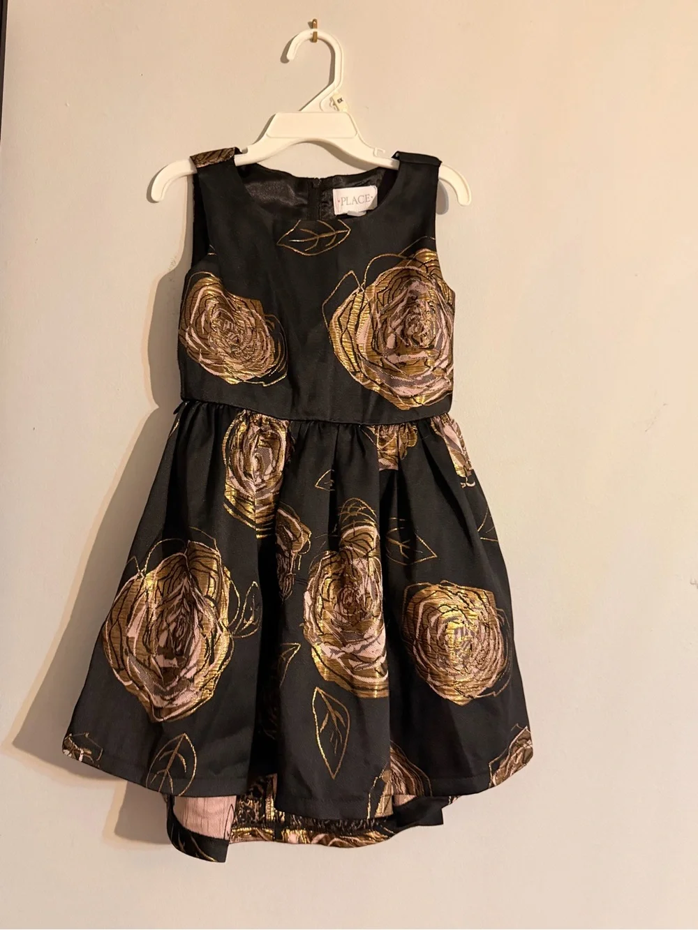The Children's Place Black and Gold Rose-Print Party Dress